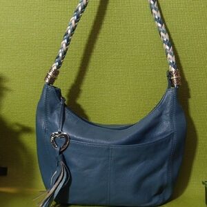 Brighton Blue Leather Shoulder Bag with Braided Straps